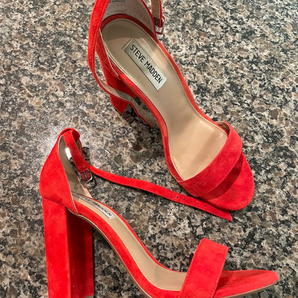 Red suede Steve Madden heels